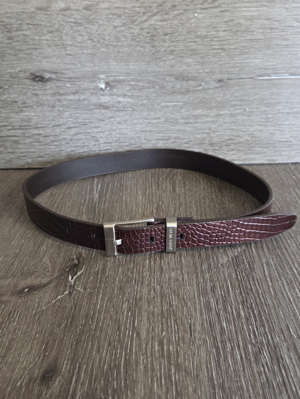 Jones Wear Brown Croc-Embossed Leather Belt - Small